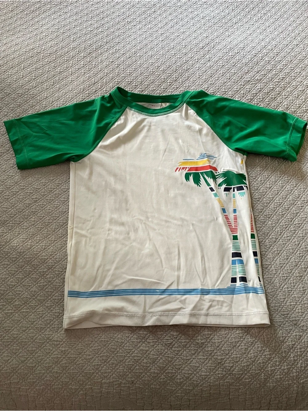 Hanna Andersson Kids Green & White Palm-Graphic Rashguard Swim Tee